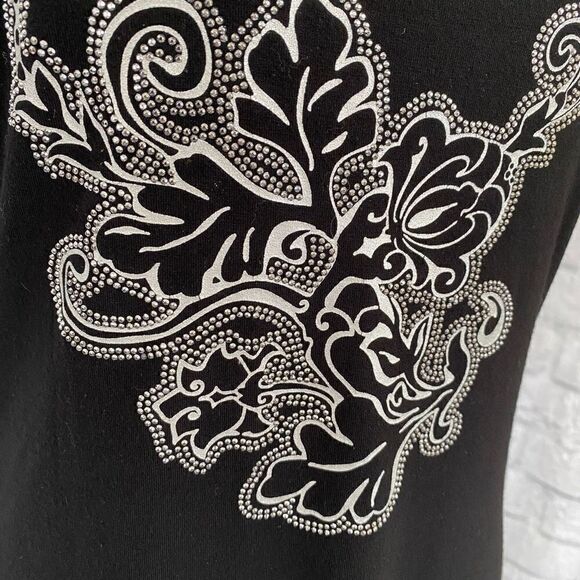 White House black market scoopneck top w/silver studded floral print women sz M - Picture 3 of 10